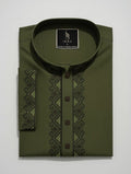 Embroidered Panjabi - Olive Green