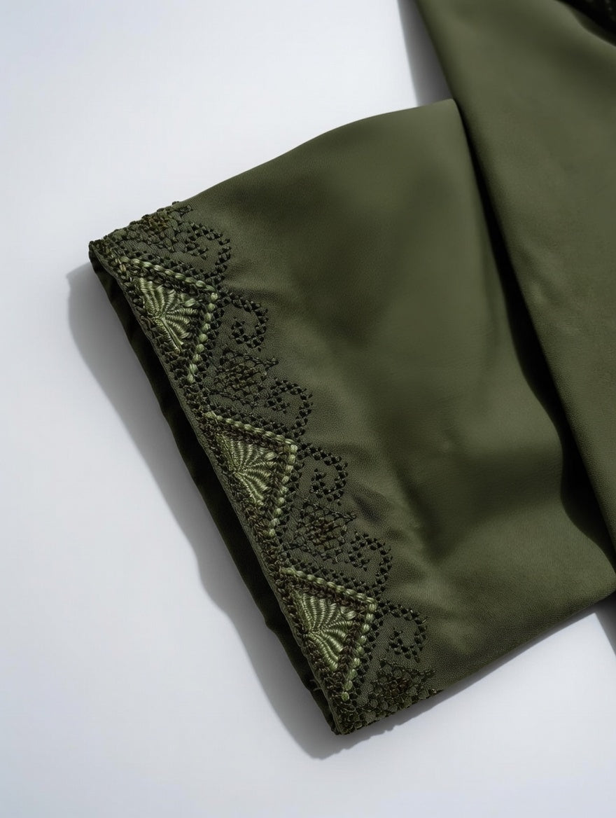Embroidered Panjabi - Olive Green