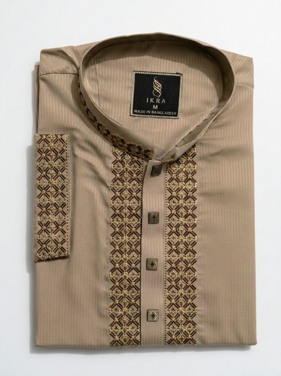 Beige Embroidered Panjabi