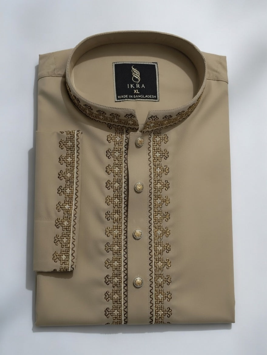 Cream Embroidered Panjabi